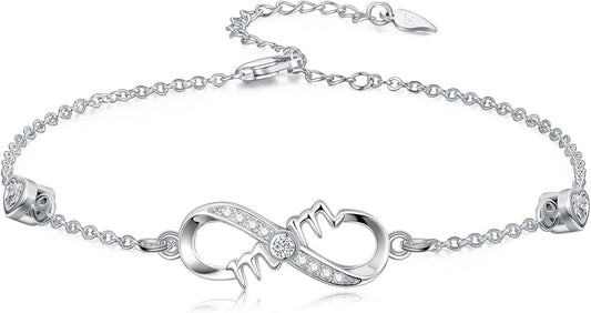 Dorunmo Infinity Bracelet Mom Bracelet 925 Sterling Silver 14K Gold Plated Infinity Heart Anklet for Women Christmas Jewelry Gifts for Wife Mom Daughter