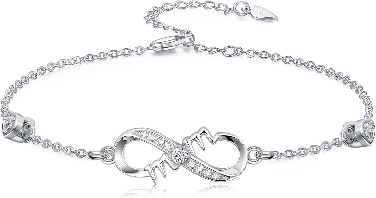 Dorunmo Infinity Bracelet Mom Bracelet 925 Sterling Silver 14K Gold Plated Infinity Heart Anklet for Women Christmas Jewelry Gifts for Wife Mom Daughter