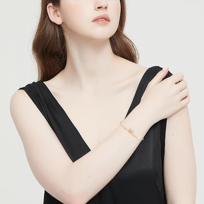 Cubic Zirconia Butterfly Bracelets for Women and Men | Gold Dainty Simple Hypoallergenic Adjustable Bracelet