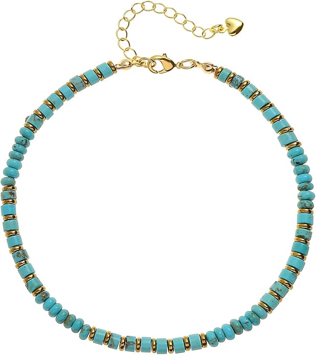 XIJIN Natural Stone Beaded Anklets for Women Handmade Beach Boho Turquoise Beads Ankle Bracelet Jewelry Gift for Her