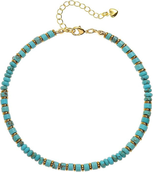 XIJIN Natural Stone Beaded Anklets for Women Handmade Beach Boho Turquoise Beads Ankle Bracelet Jewelry Gift for Her