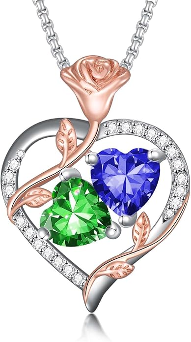 Christmas Gifts for Women Rose Heart Birthstone Pendant Necklace I Love You Forever Jewelry Valentine Mothers Day Birthday Gifts for Women Her Wife Girlfriend