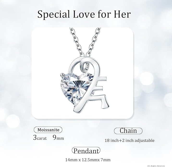 ForeverLove Heart Necklaces for Women, 4-2 Carats Heartshap Moissanite, Silver Pendant Jewelry, Anniversary Birthday Gifts for Wife, Girlfriend, Daughter, Mom