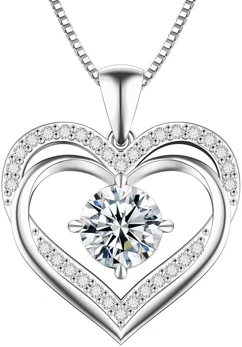 Moissanite Necklace for Women, 1–3 Carat Double Heart Pendant in 925 Sterling Silver, Romantic Love Necklace Gift for Wife or Mom, Anniversary Birthday Mother’s Day Jewelry