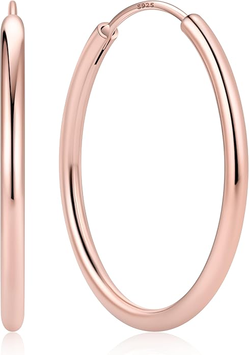 ChicSilver Hypoallergenic 925 Sterling Silver Hoop Earrings for Women, Lightweight Large Gold Plated Hoop Earrings, Endless Hoops Earring 20/30/40/50/60/70MM