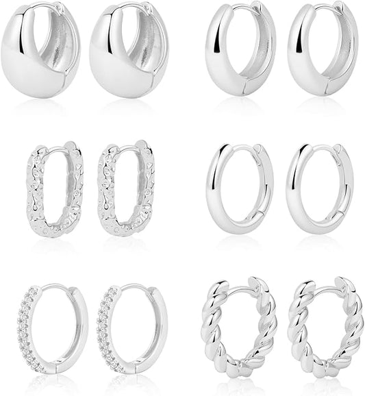 MIDEEO Gold/Sliver Chunky Hoop Earrings Set for Women, 14K Gold Plated Twisted Huggie Hoop Earring Hypoallergenic Thick Open Lightweight Chunky Hoop Earrings Jewelry for Gifts