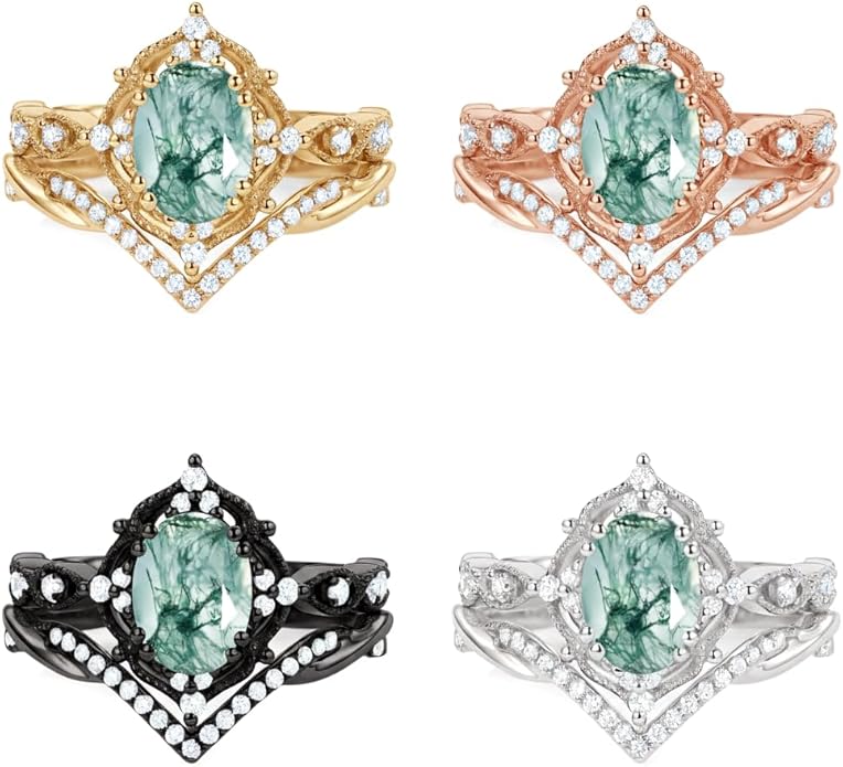 Oval Cut Vintage Gemstone Engagement Rings set for Women S925 Sterling Silver/10K/14K/18K Gold Birthstone Promise Anniversary Bridal Set Ring for her