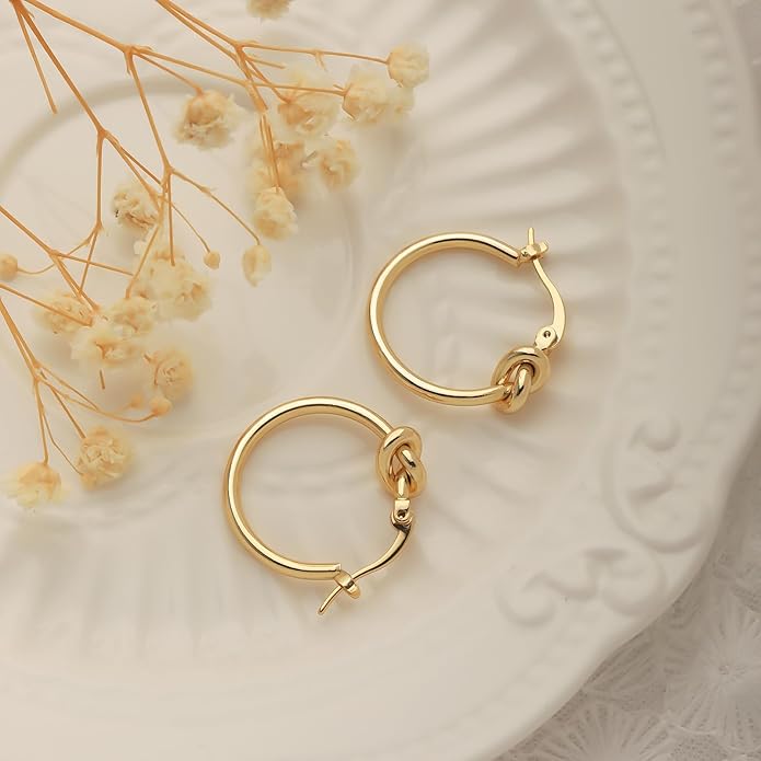 Hoop Earrings for Women 14K Gold Plated/Silver Hoops Simple Knot Huggie Small Hoop Earrings Set Trendy Hoops Everyday Wear Earrings for Women Jewelry