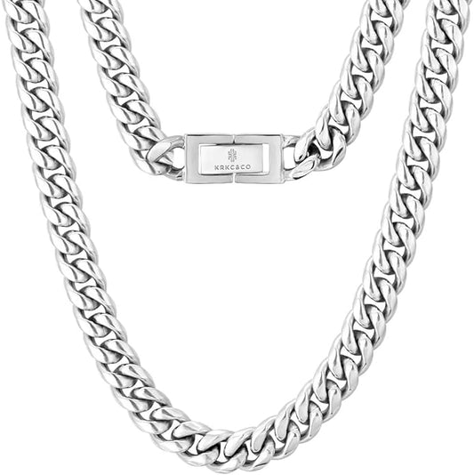 KRKC&CO Cuban Link Chain for Men 8/10/12/14mm, Brithday Gift for Men, 18k Gold Miami Necklace, Durable, Anti-Allergies Hip Hop Jewelry for Mens