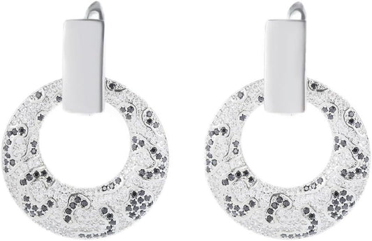 Rose Gold Hoop Earrings for Women, 925 Silver-Plated Thickened Hypoallergenic Earrings, CZ Black Gemstone-Inlaid Earrings - Women's Fashion Jewelry