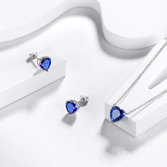 Aurora Tears 925 Sterling Silver 12 Birthstone Hearts Jewelry Women Crystal Wedding/Engagement/Bridal Heart Necklace/Earring/Ring/Bracelet Sets Jewellery