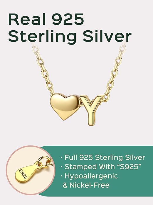 ChicSilver 925 Sterling Silver Heart Initial Necklaces for Women -Dainty Personalized Heart Pendant Letter Alphabet Necklace for Women