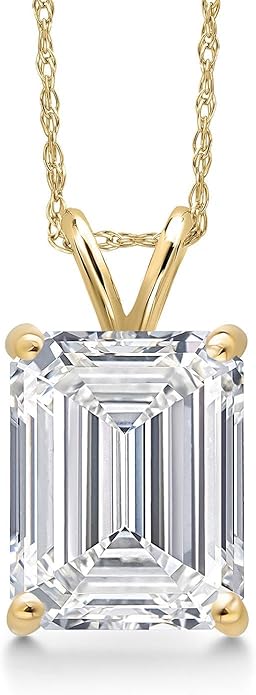 Gem Stone King 1 to 5 Carat 14K Gold IGI Certified Lab Grown Diamond Pendant Necklace For Women | Emerald Cut | E-F Color | VS1-VS2 Clarity | With 18 Inch Gold Chain