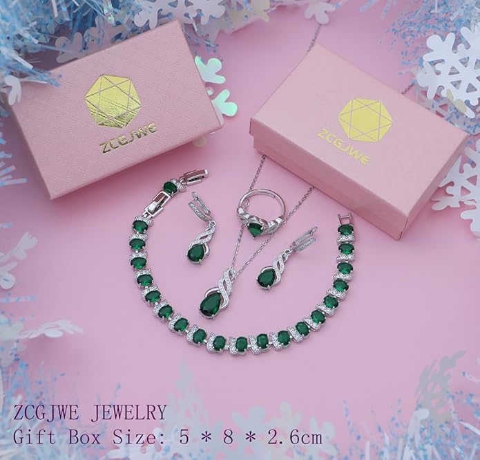 ZCGJWE Wedding Jewelry Set for Women Gem Necklace Earrings Bracelet Luxury Jewelry Set Birthday Valentine's Day Mother's Day Christmas Prom Jewelry Gift