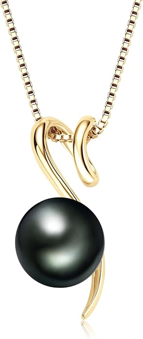 Tahitian Black Pearl Necklaces for Women, Sterling Silver Single Pearl Pendant Necklace Birthday Anniversary Jewelry Gifts for Wife Mom