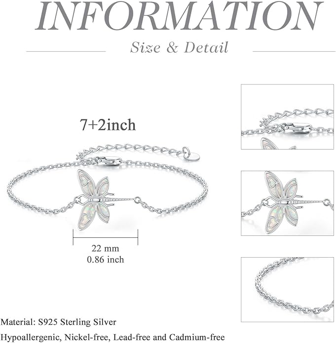 Butterfly/Phoenix/Dove/Dragonfly/Hummingbird Bracelet for Women 925 Sterling Silver Opal Bracelet Dainty Link Jewelry Birthday Christmas Gifts for Women Her
