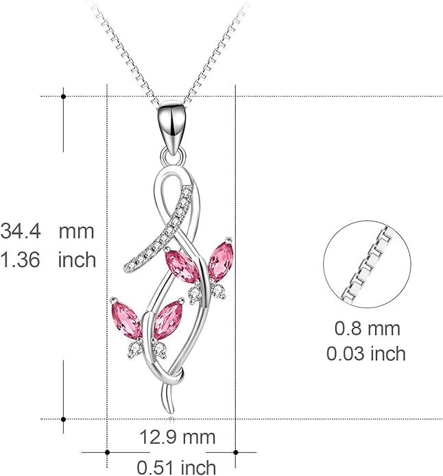 AOBOCO 925 Sterling Silver Infinity Butterfly Pendant Necklace with Birthstone Crystal from Austria, Anniversary Jewelry Gifts for Women
