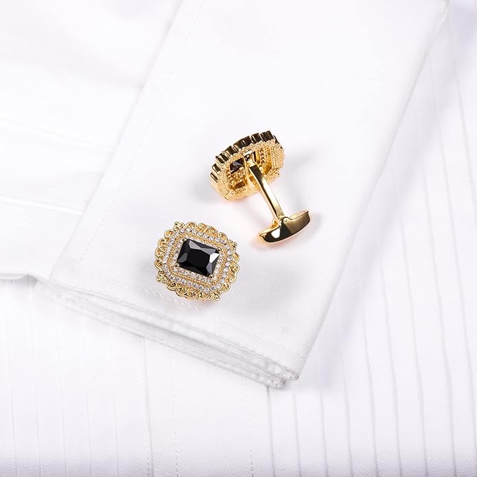HAWSON Cufflinks for Men, Gold Diamond Crystal Cufflinks for Groom Husband Personalized Gifts, Mens Formal Wedding Business Cufflinks, Luxurious Gorgeous Cuff Links French Shirt Accessories