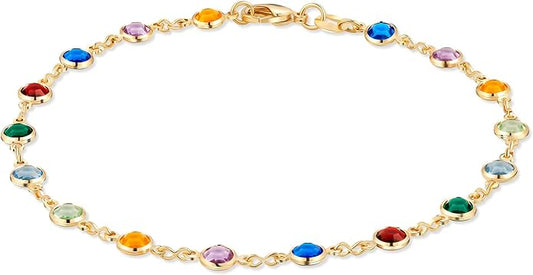 Barzel 18K Gold Plated Gold and Multi Color Crystal Baguette Anklet
