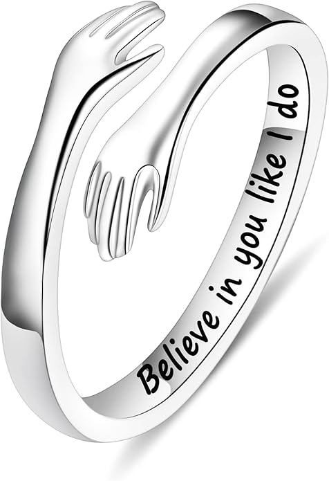 Yesteel S925 Sterling Silver Hug Ring for Women Teen Girls, Adjustable Ring Jewelry Mothers Day Birthday Gifts for Daughters Mom Sister Wife Friends Grandma