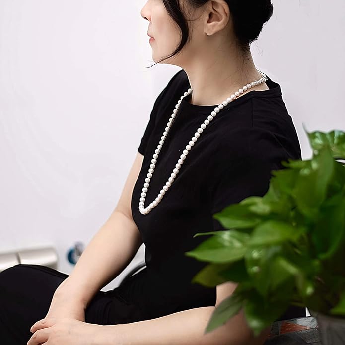 II ROUND PEARL II Real Pearl Necklace for Women Ivory Beige Cream White Pearls Jewelry Men Cultured Freshwater Sterling Silver Wedding