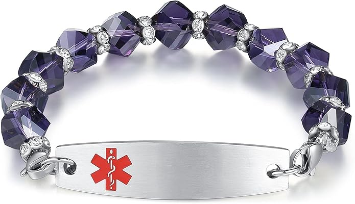 mnmoom 7.5 inch interchangeable Medical id bracelets for Women beads Medical alert bracelets with customize engraving