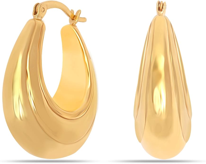 LeCalla 925 Sterling Silver Shrimp Classic Diamond-Cut Light-Weight Hoop Earrings for Women