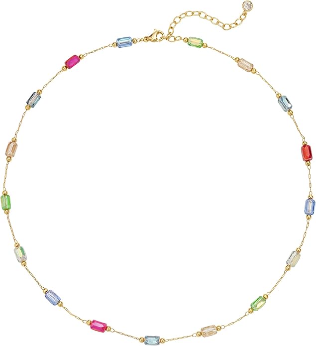 MTMY Beaded Necklaces for Women 14K Gold Plated Dainty Colorful Green/Rose Beaded Pearl Choker Necklace Delicate Boho Choker Necklace Jewelry Gift