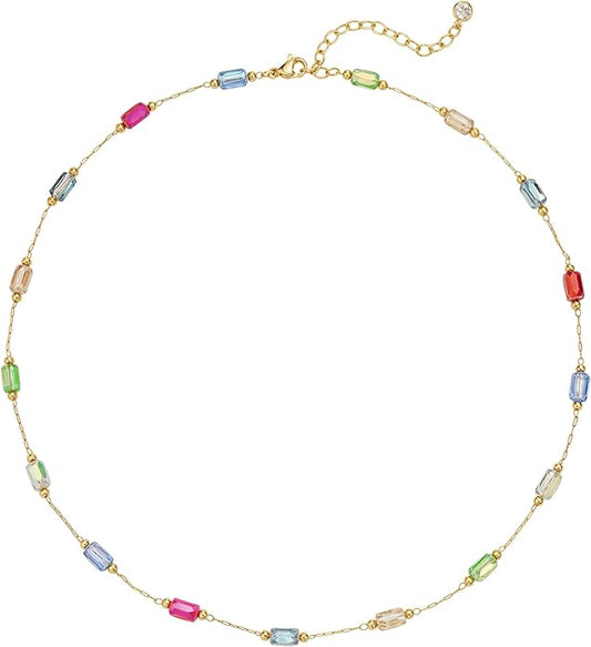 MTMY Beaded Necklaces for Women 14K Gold Plated Dainty Colorful Green/Rose Beaded Pearl Choker Necklace Delicate Boho Choker Necklace Jewelry Gift