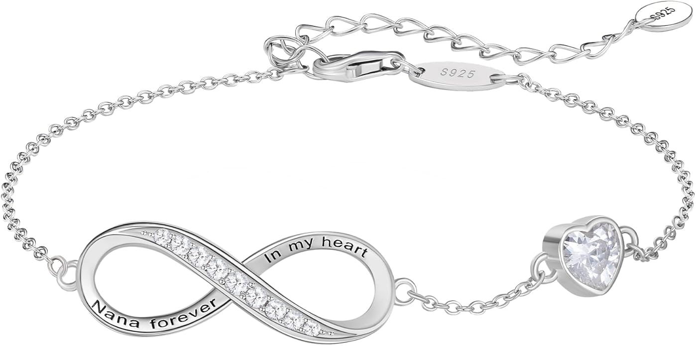 NORBU S925 Infinity Bracelets for Women, Sterling Silver Womens Infinity Heart Birthstone Link Charm Bracelet, Jewelry Gifts for Her Christmas Birthday Valentine Mother's Day