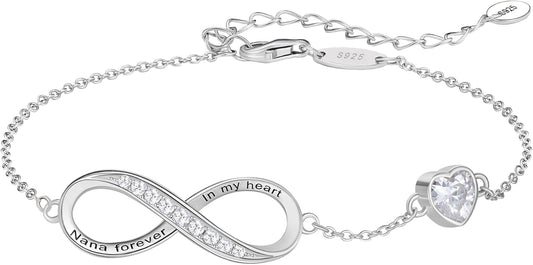 NORBU S925 Infinity Bracelets for Women, Sterling Silver Womens Infinity Heart Birthstone Link Charm Bracelet, Jewelry Gifts for Her Christmas Birthday Valentine Mother's Day