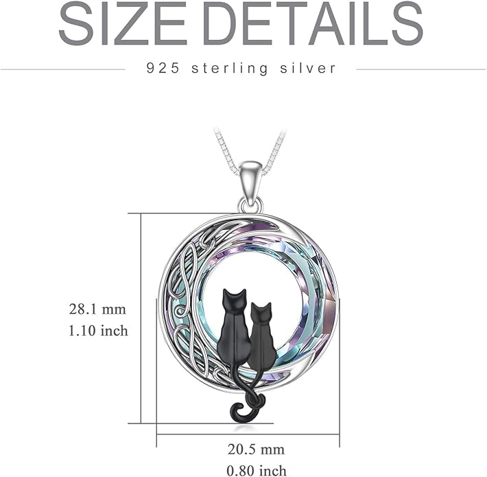 TOUPOP Christmas Cat Gifts for Cats Lovers One Two Three Four Cats Necklace Sterling Silver Cats on the Moon Pendant Necklace with Blue Circle Crystal Birthday Christmas Celtic Jewelry Gifts for Women