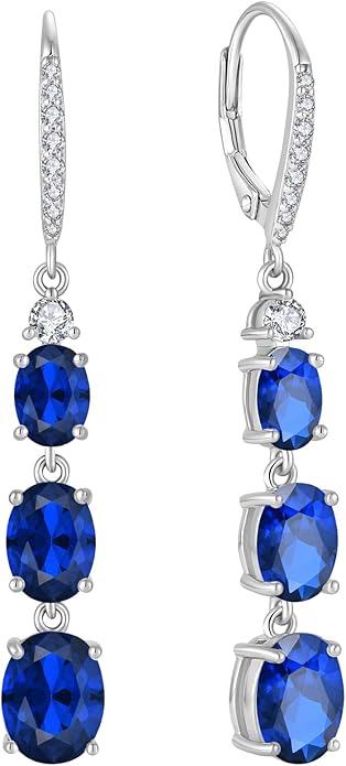 Women 925 Sterling Silver Birthstone 3-stone Leverback Drop Dangle Earrings 5A Cubic Zirconia Jewelry for Her