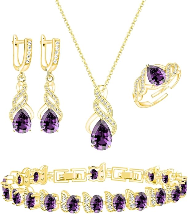ZCGJWE Wedding Jewelry Set for Women Gem Necklace Earrings Bracelet Luxury Jewelry Set Birthday Valentine's Day Mother's Day Christmas Prom Jewelry Gift