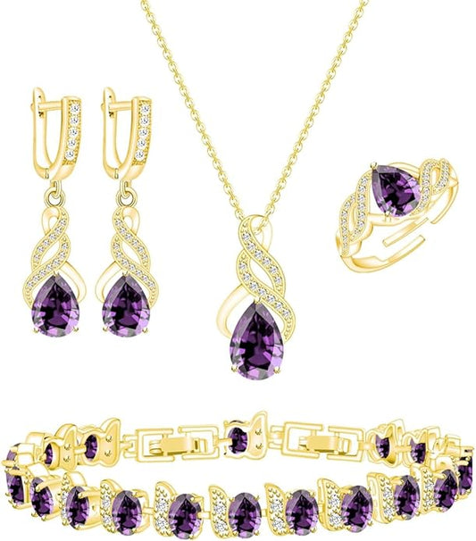 ZCGJWE Wedding Jewelry Set for Women Gem Necklace Earrings Bracelet Luxury Jewelry Set Birthday Valentine's Day Mother's Day Christmas Prom Jewelry Gift