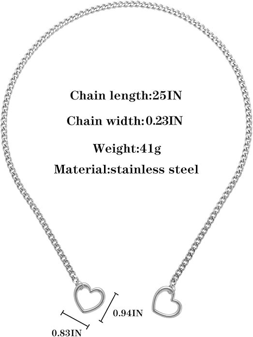Heart Slip Chain Necklaces for Women,Stainless Steel O-Ring Adjustable Lariat Y-Necklace,Punk Gothic Cuban Collar Choker Necklace for women