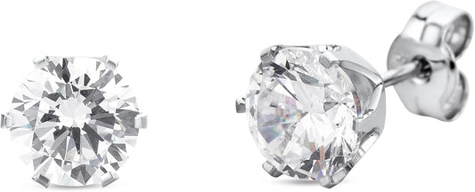 Round 14K Gold Earrings for Women in Solid 14K White Gold 585/14K Yellow Gold 585 with Ruby/Sapphire/Zirconia/Emerald Gemstones, Stud Earrings For Women,Women's Jewelry Delivered in Jewelry Box