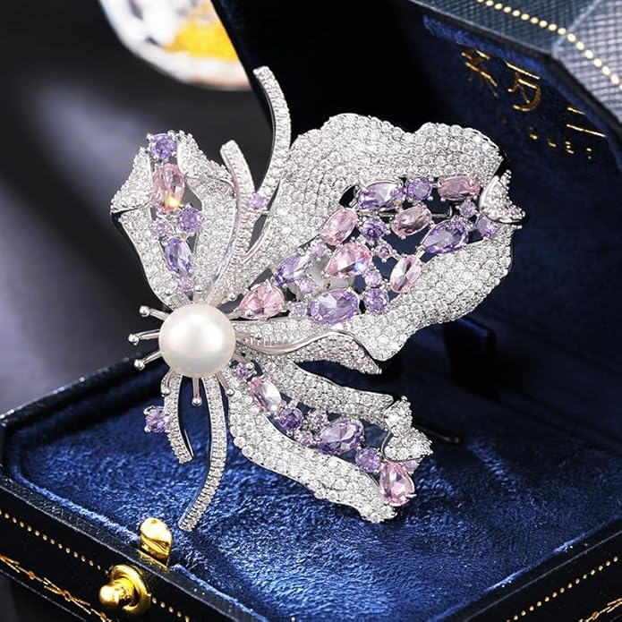 14K Gold Luxury Butterfly Brooch Sparkling Moissanite Accents & Enamel Painted Details, Retro Chic for Cheongsam, Coats & Formal Attire