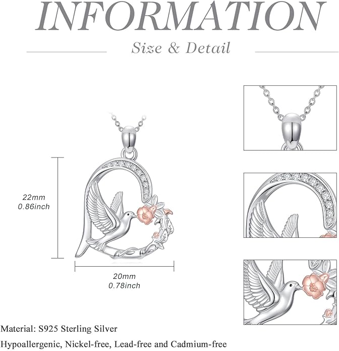 YYB Dove Necklace Christmas Gifts for Women 925 Sterling Silver Heart Peace Dove Pendant Jewelry Holy Spirit Jewelry For Women Female Stocking Stuffers