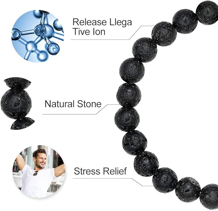 M MOOHAM Natural Stone Bracelets for Men - 8mm Tiger Eye, Matte Agate, Lava Rock - Teen Boys Gifts for Birthday, Anniversary, Christmas