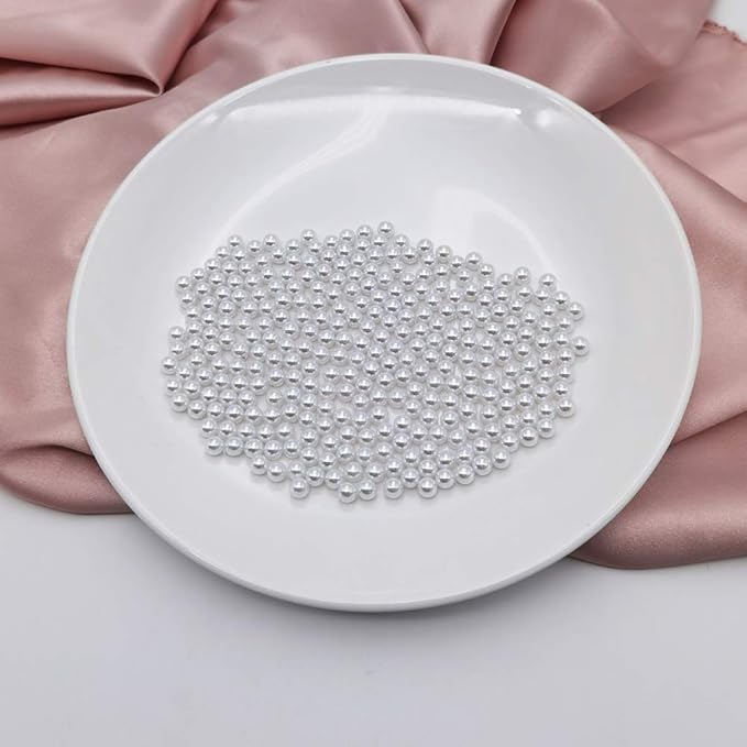 INSPIRELLE 2600pcs White Undrilled ABS Art Faux Pearls for Vase Fillers, 6mm No Hole Makeup Beads to Hold Brush Eyeline, Imitation Round Pearl Beads for Table Scatter Home Wedding Decoration