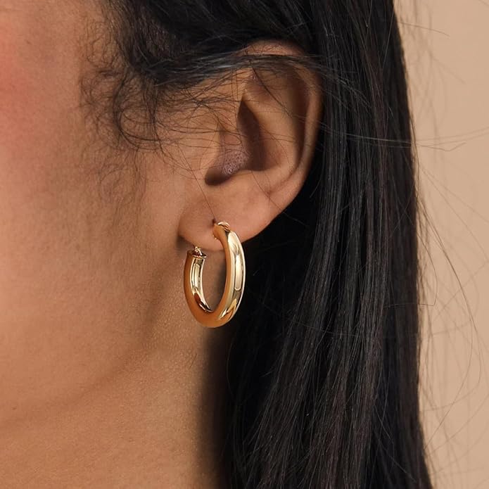 8YEARS Chunky Gold Hoop Earring for Women, 18K Gold Plated Lightweight Thick Hoops, Hypoallergenic Trendy Jewelry for Gift