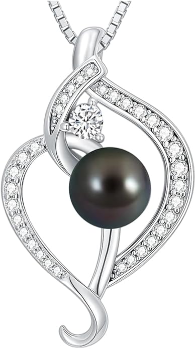 KANNSOAR Tahitian Black Pearl Pendant Necklace AAAA 18K White Gold Plated 925 Sterling Silver Black Pearl Jewelry Gift for Women Mother Wife Her for Anniversary Christmas Birthday