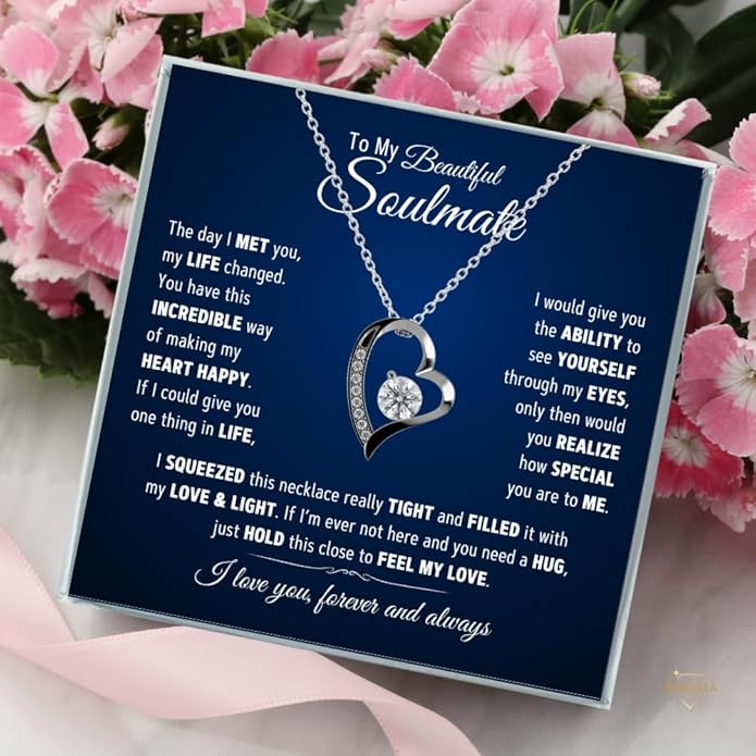 To My Soulmate Necklace For Women, Soul Mate Jewelry for Women, Future Wife Gifts, To My Wife Necklace from Husband, Gifts for Girlfriend, Pendant With Message Card