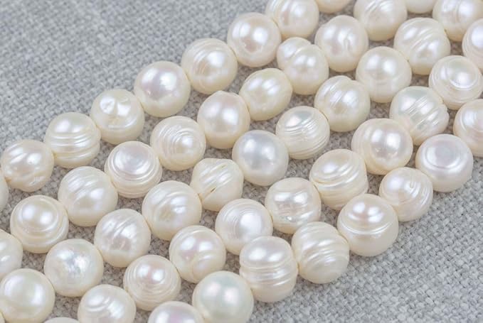 Adabele 2 Strands Real Natural Potato Round White Cultured Freshwater Pearl Loose Beads 8-9mm for Jewelry Craft Making (28 Inch Total) FP4-89