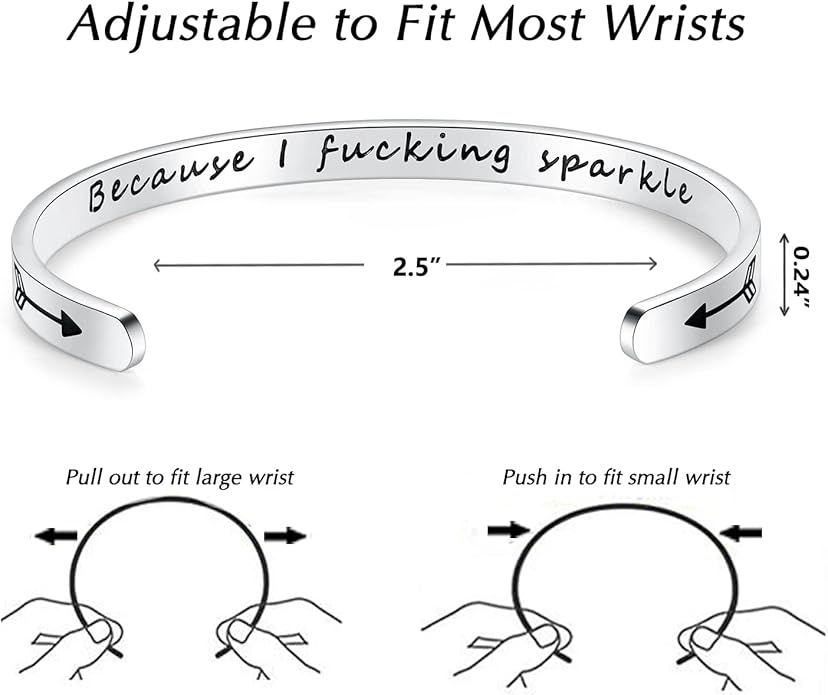 TONY & SANDY Inspirational Bracelets for Women Teen Girls Personalized Gifts for Daughter Granddaughter Mom Sister Friends Stainless Steel Engraved Cuff Birthday Easter Christmas