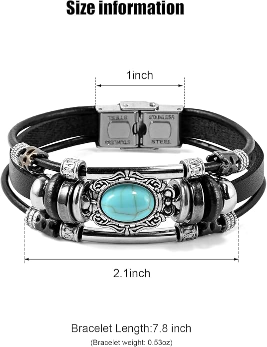 VIBILIA Vintage Leather Wrap Bracelets for Men Women, Multi-Strand Bracelets with Strong Clasp Ethnic Tribal Bracelets