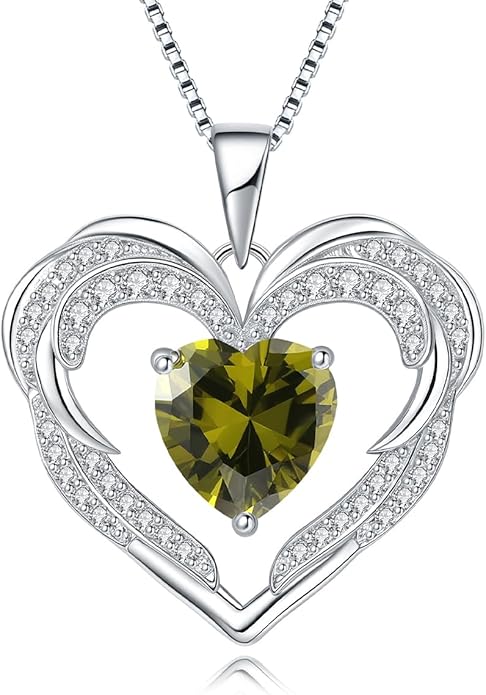 Heart Necklaces Valentine's Gift for Women, Birthstone 925 Sterling Silver Angel Wings Love Pendant Necklaces for Women, Jewelry Gifts for Wife, Anniversary, Mother's day