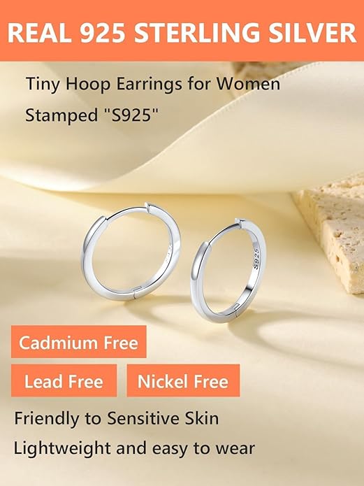 Silvora 925 Sterling Silver Small Hoop Earrings for Women Huggie Earrings Hypoallergenic Cartilage Earrings Tiny Hoops 6mm/8mm/10mm/12mm/14mm/16mm/18mm/20mm