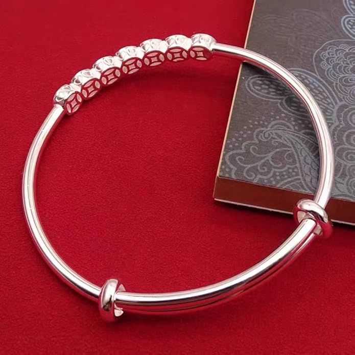 S925 Silver Bangle Bracelet for Women, Elegant Women‘s Sterling Silver Bracelet Bangle Adjustable 6.4-7.8 inches Small Size